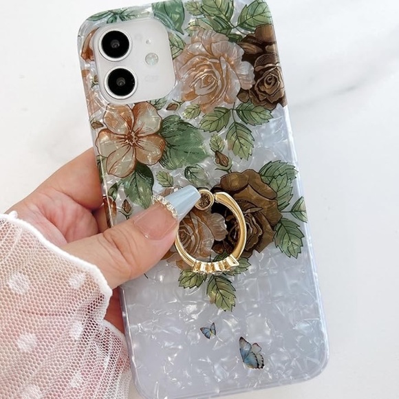 iPhone 12 12 Pro Case with 360 Rotating Ring Kickstand Floral Design - Picture 1 of 6